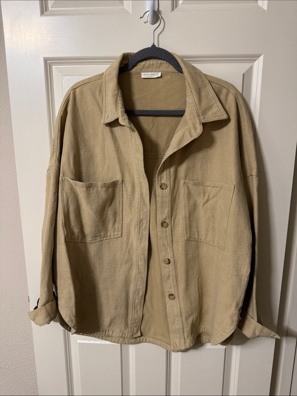 Relaxed Tan Shirt Jacket with Front Pockets Oversized from Stitch and Feather